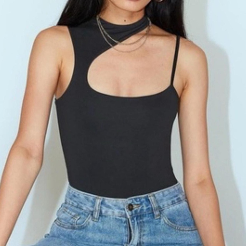 Princess Polly Sleek Black Asymmetrical Bodysuit